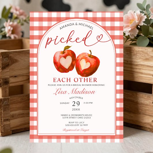 Tweeling Rode Appel Gingham Bruidsfeest Kaart