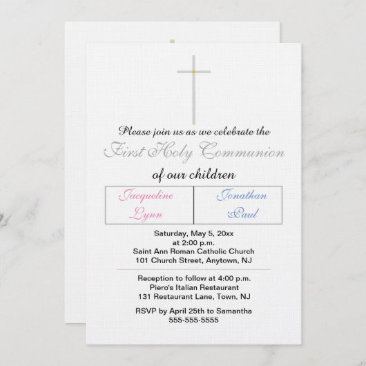 Tweeling Roze Blauw Eerste Heilige Communie Kaart (Voorkant / Achterkant)