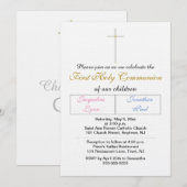 Tweeling Roze Blauw Goud Eerste Heilige Communie Kaart (Voorkant / Achterkant)