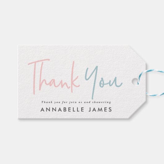 Tweeling Roze Blauw Moderne Typografie Stijlvol Da Cadeaulabel (Voorkant (Horizontaal))