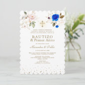 Tweeling Roze Blauwe Bloemen Primer Añito Doop Kaart (Staand voorkant)