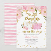 Tweeling Roze en Gouden Pompoen Baby shower Uitnod Kaart (Voorkant / Achterkant)