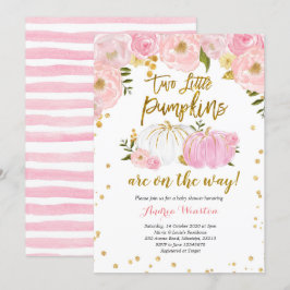 Tweeling Roze en Gouden Pompoen Baby shower Uitnod Kaart