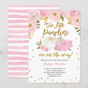 Tweeling Roze en Gouden Pompoen Baby shower Uitnod Kaart