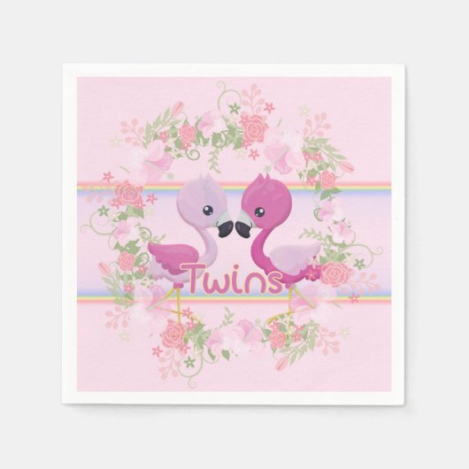 Tweeling Roze Flamingo Baby shower Servet (Voorkant)
