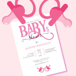 Tweeling Roze Fopspenen Baby Shower Uitnodigingen