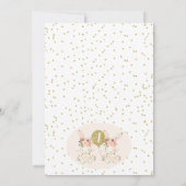 Tweeling Roze Goud Bloemenkonijn 1e Verjaardag Kaart (Achterkant)