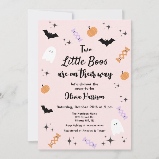 Tweeling Roze Kleine Boo Halloween Baby shower Kaart (Voorkant)