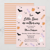 Tweeling Roze Kleine Boo Halloween Baby shower Kaart (Voorkant / Achterkant)
