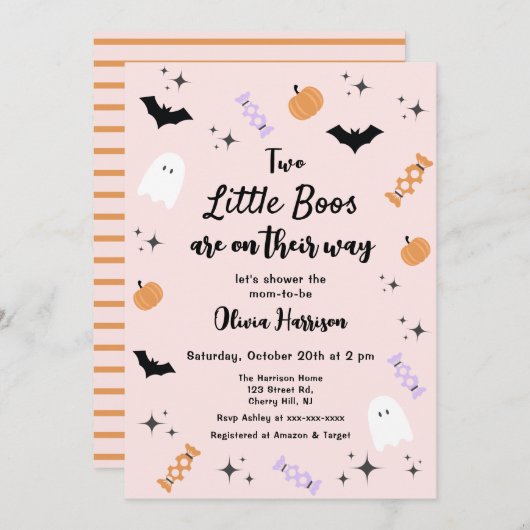 Tweeling Roze Kleine Boo Halloween Baby shower Kaart (Voorkant / Achterkant)