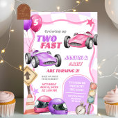 Tweeling Roze Racing Car Twee Fast Girl 2e verjaar Kaart