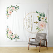 Tweeling Roze Witte Bloem Doop Gouden Foto Prop Wandkleed (In Situ (horizontaal))