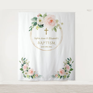 Tweeling Roze Witte Bloem Doop Gouden Foto Prop Wandkleed