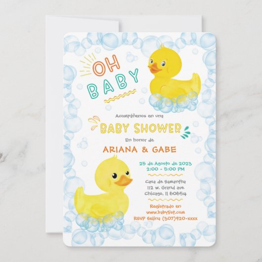 Tweeling rubber eend baby shower kaart (Voorkant)