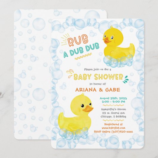 Tweeling Rubberen Eend Baby Shower Kaart (Voorkant / Achterkant)