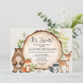 Tweeling rustieke bosgrond genderneutraal baby sho kaart (Staand voorkant)