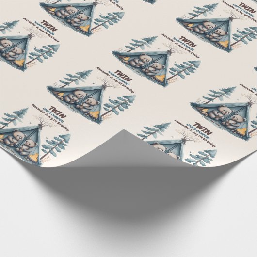 Tweeling Rustieke Een Gelukkige Camper Verjaardag Cadeaupapier (Hoek)
