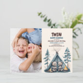 Tweeling Rustieke Een Gelukkige Camper Verjaardag Kaart (Staand voorkant)