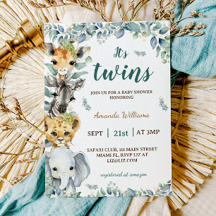 Tweeling Safari Dieren Boho Baby Shower Kaart