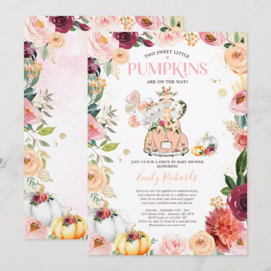 Tweeling Safari Dieren Pompoen rijden door Baby sh Kaart (Voorkant / Achterkant)