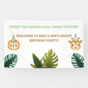 Tweeling Safari Verjaardagsbanner Bewerkbare Tweel Spandoek
