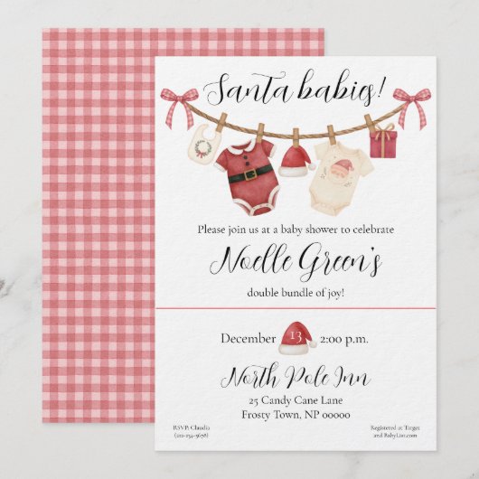 Tweeling Santa Babys Baby Shower Kaart (Voorkant / Achterkant)