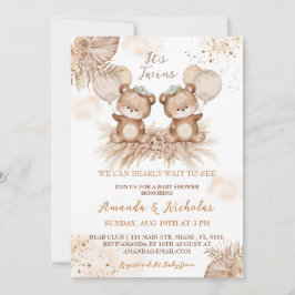 Tweeling Schattige Boho Beer Babyshower Kaart