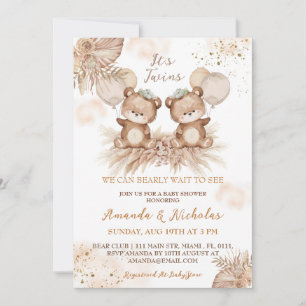Tweeling Schattige Boho Beer Babyshower Kaart