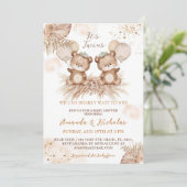 Tweeling Schattige Boho Beer Babyshower Kaart (Staand voorkant)