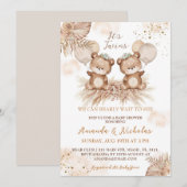 Tweeling Schattige Boho Beer Babyshower Kaart (Voorkant / Achterkant)