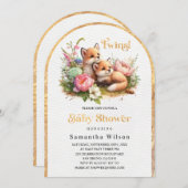 Tweeling! Schattigee Baby Foxes Spring Baby shower Kaart (Voorkant / Achterkant)