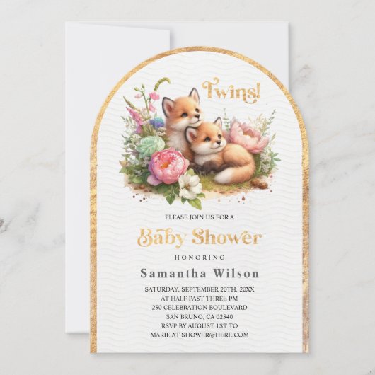 Tweeling! Schattigee Baby Foxes Spring Baby shower Kaart (Voorkant)