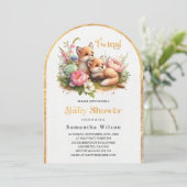 Tweeling! Schattigee Baby Foxes Spring Baby shower Kaart (Staand voorkant)