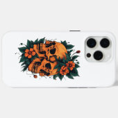 Tweeling schedels met oranje bloemen Gotisch Case-Mate iPhone Case (Achterkant (horizontaal))