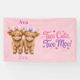 Tweeling Schotse Hoogland Koeien Meisjes Verjaarda Spandoek