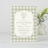 Tweeling Shower Gingham Saliegroen Bloemboog Kaart (Staand voorkant)