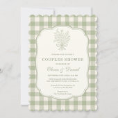 Tweeling Shower Gingham Saliegroen Bloemboog Kaart (Voorkant)