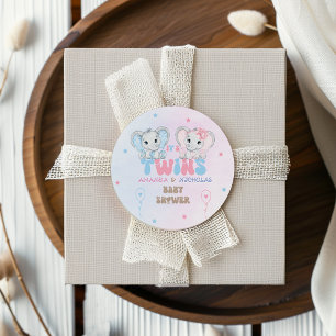 Tweeling Shower Olifanten Jongen Meisje  Ronde Sticker