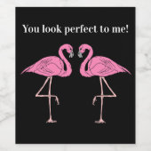 Tweeling spiegel reflectie roze flamingo's vogels wijn etiket (Enkel label)