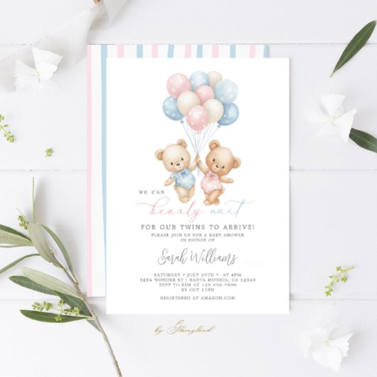 Tweeling Teddy Bear Boy en Meisje Baby shower Kaart