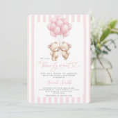 Tweeling Teddybeer Babyshower Meisje Uitnodiging (Staand voorkant)