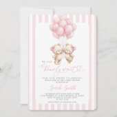 Tweeling Teddybeer Babyshower Meisje Uitnodiging (Voorkant)
