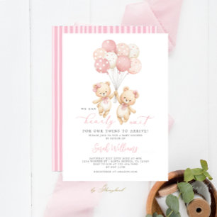 Tweeling Teddybeer Babyshower Meisje Uitnodiging