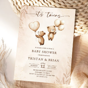 Tweeling Teddybeer Ballonnen Baby Shower Kaart