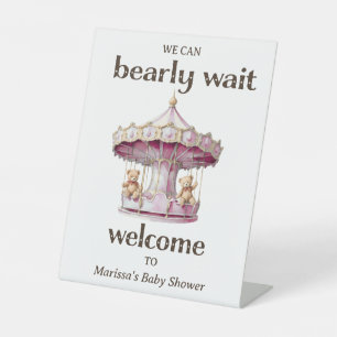 Tweeling Teddybeer Meisje Baby Shower Welkom Reclamebord Met Voetstuk
