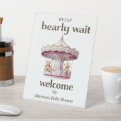 Tweeling Teddybeer Meisje Baby Shower Welkom Reclamebord Met Voetstuk (Insitu)