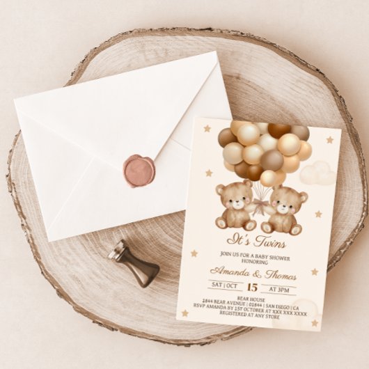 Tweeling Teddybeer Neutraal Ballon Baby shower Kaart