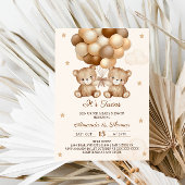 Tweeling Teddybeer Neutraal Ballon Baby shower Kaart