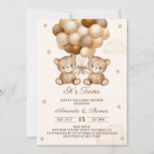 Tweeling Teddybeer Neutraal Ballon Baby shower Kaart (Voorkant)