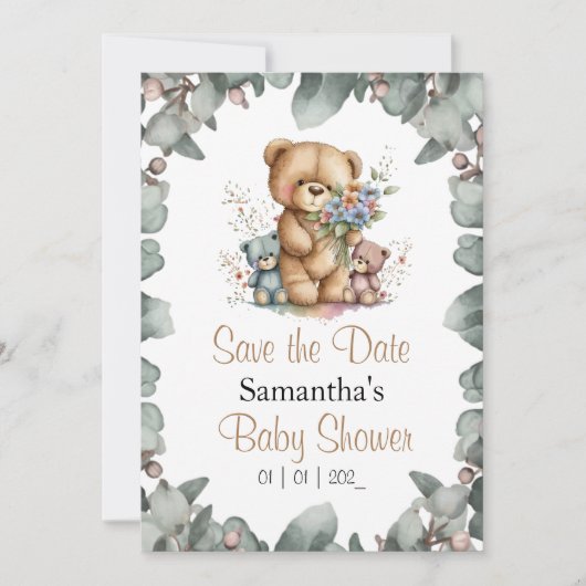 Tweeling Teddyberen Aquarel de datum Kaart (Voorkant)